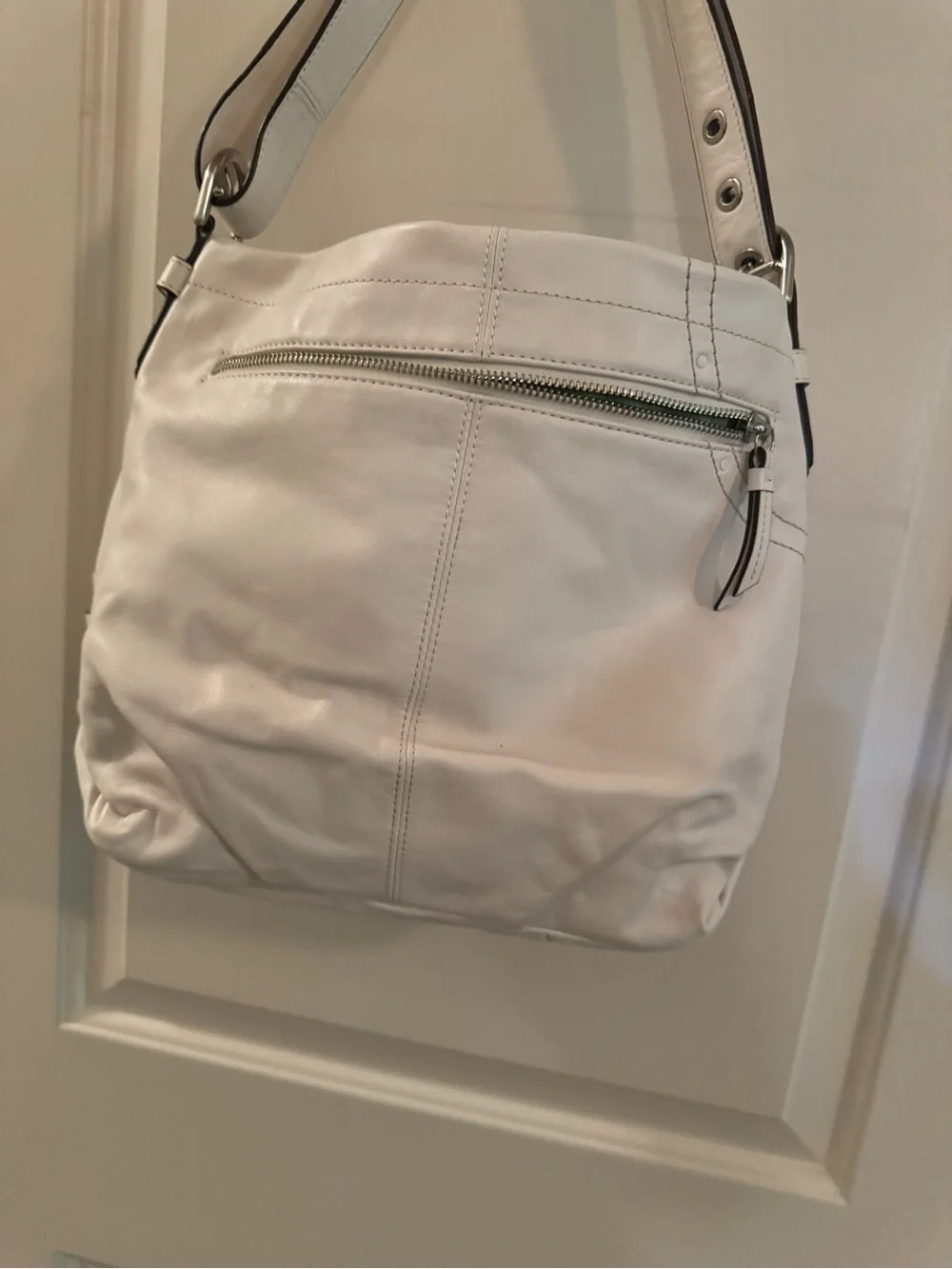 Coach White Leather Studded Hobo Bag with Contrast Trim - Picture 2 of 2
